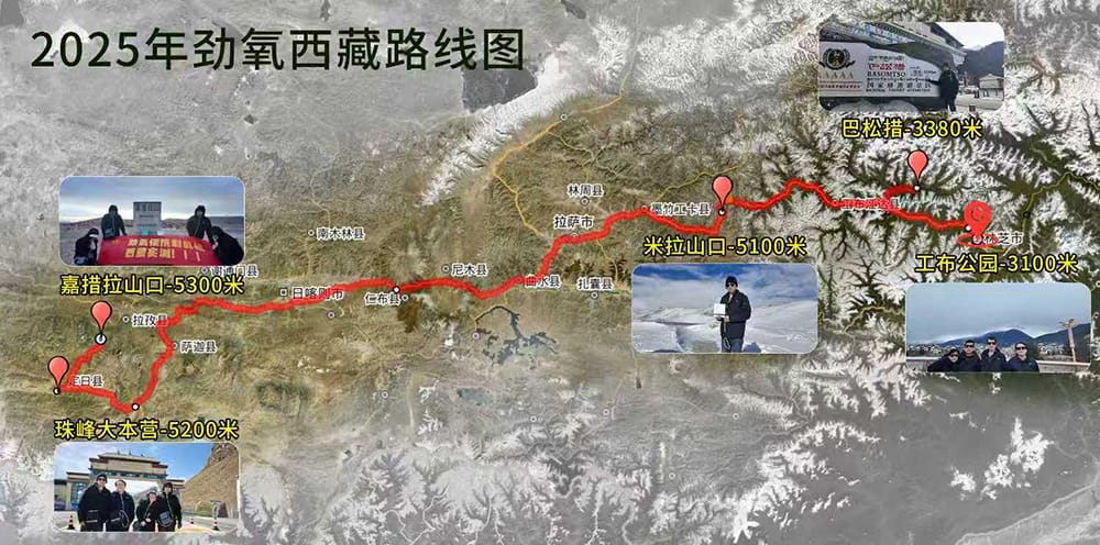 2025 GAINTYOUND Team Field Test Route Map on the Tibetan Plateau